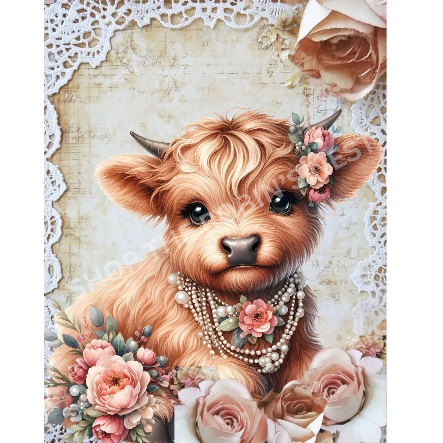 Victorian Highland Cow Fabric Canvas