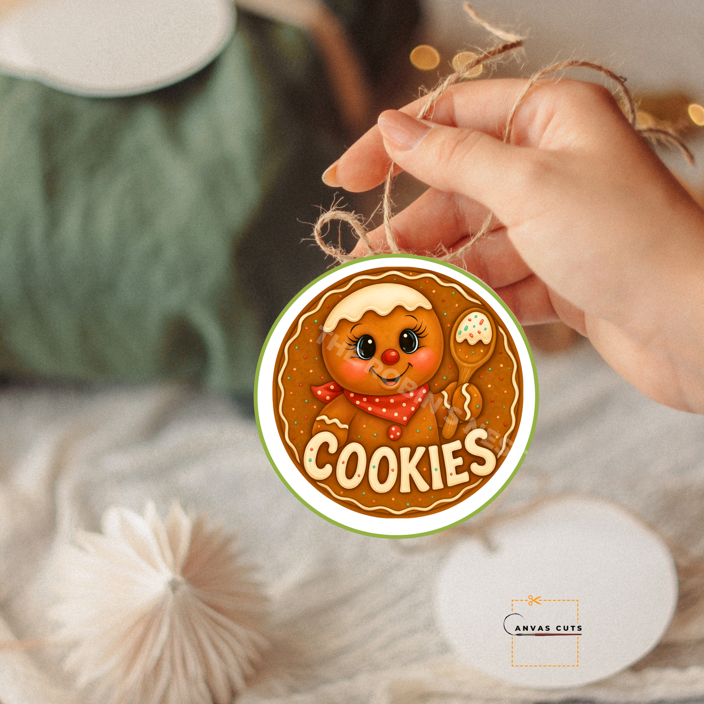 Gingerbread Circle with Cookies Personalizeable Printed Fine Art Canvas for DIY Crafting, Home Décor & Craft Shows
