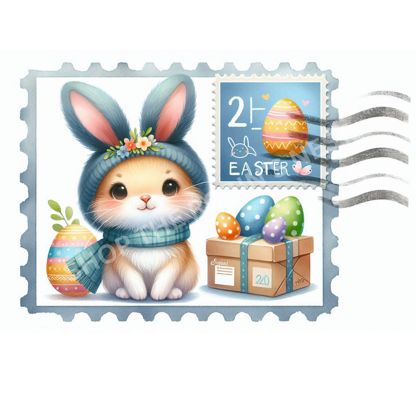 Easter Rabbit with Scarf Post Card Fabric Canvas