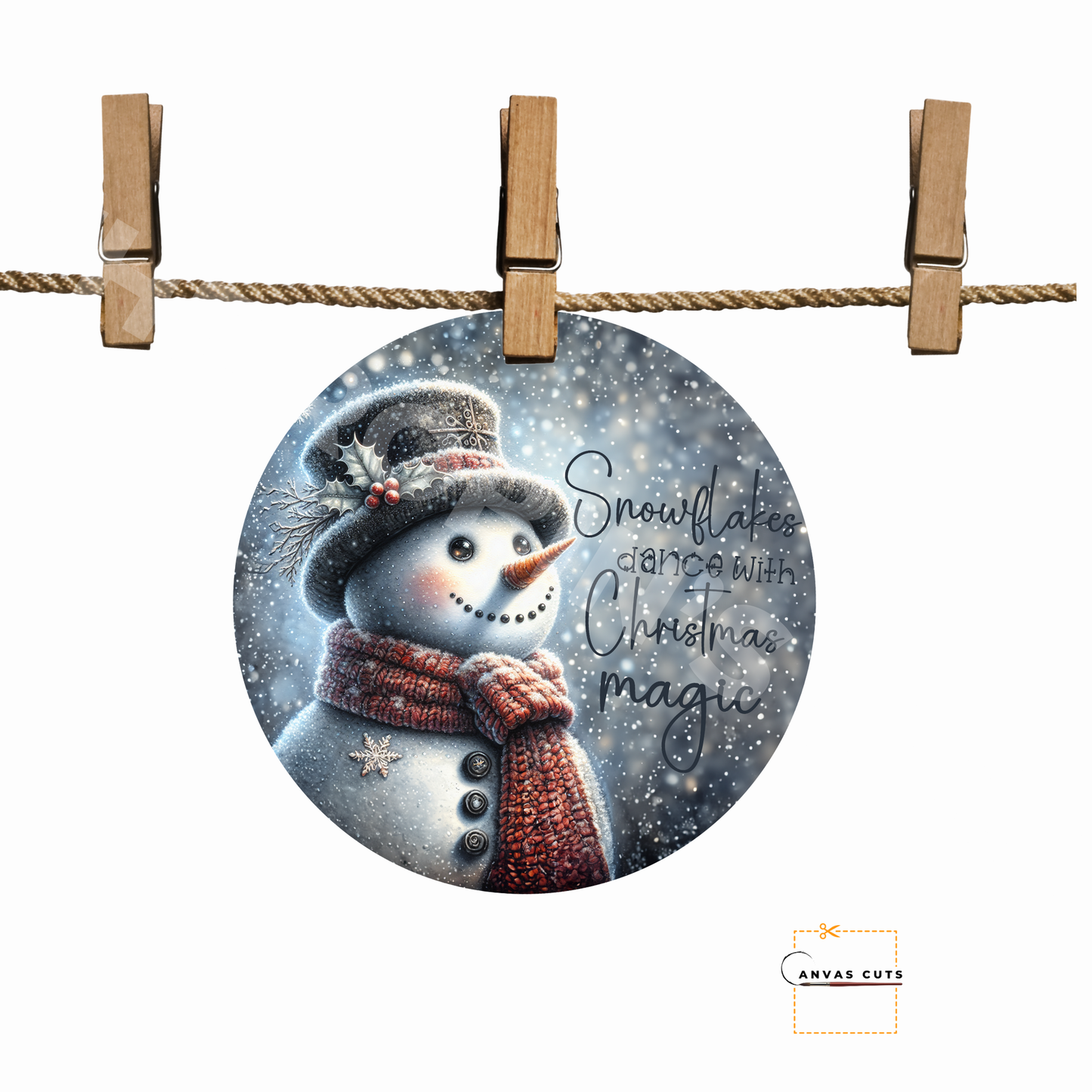 Circle Shape Snowman with “Snowflakes Dance with Christmas Magic”