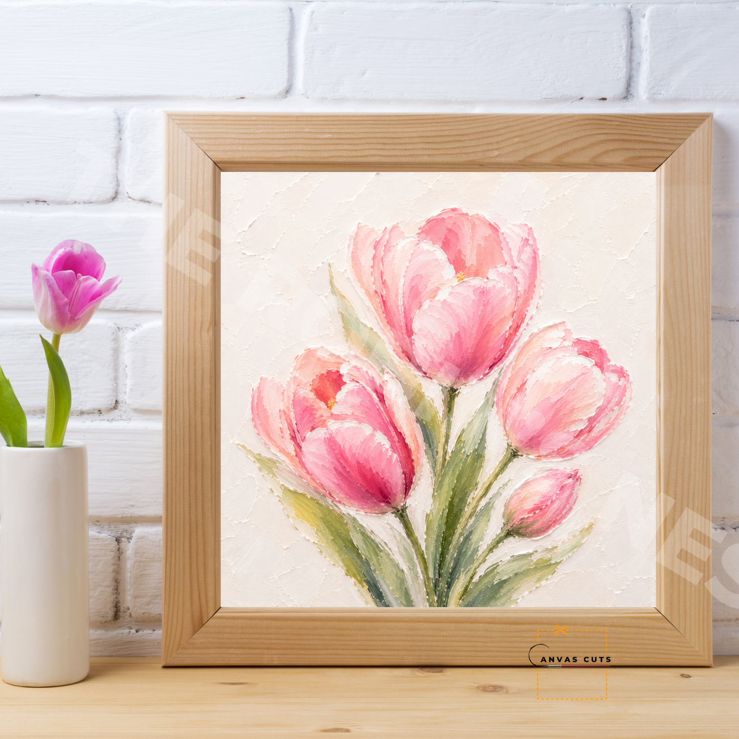 Pink Tulip Canvas Cut | Textured Floral Fine Art Print for DIY Crafts & Home Decor