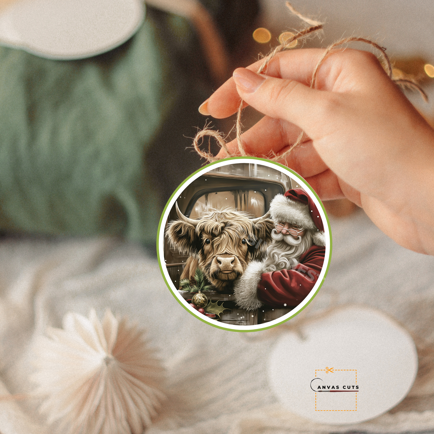 Santa and Highland Cow Christmas Craft Canvas for Signs & Door Hangers