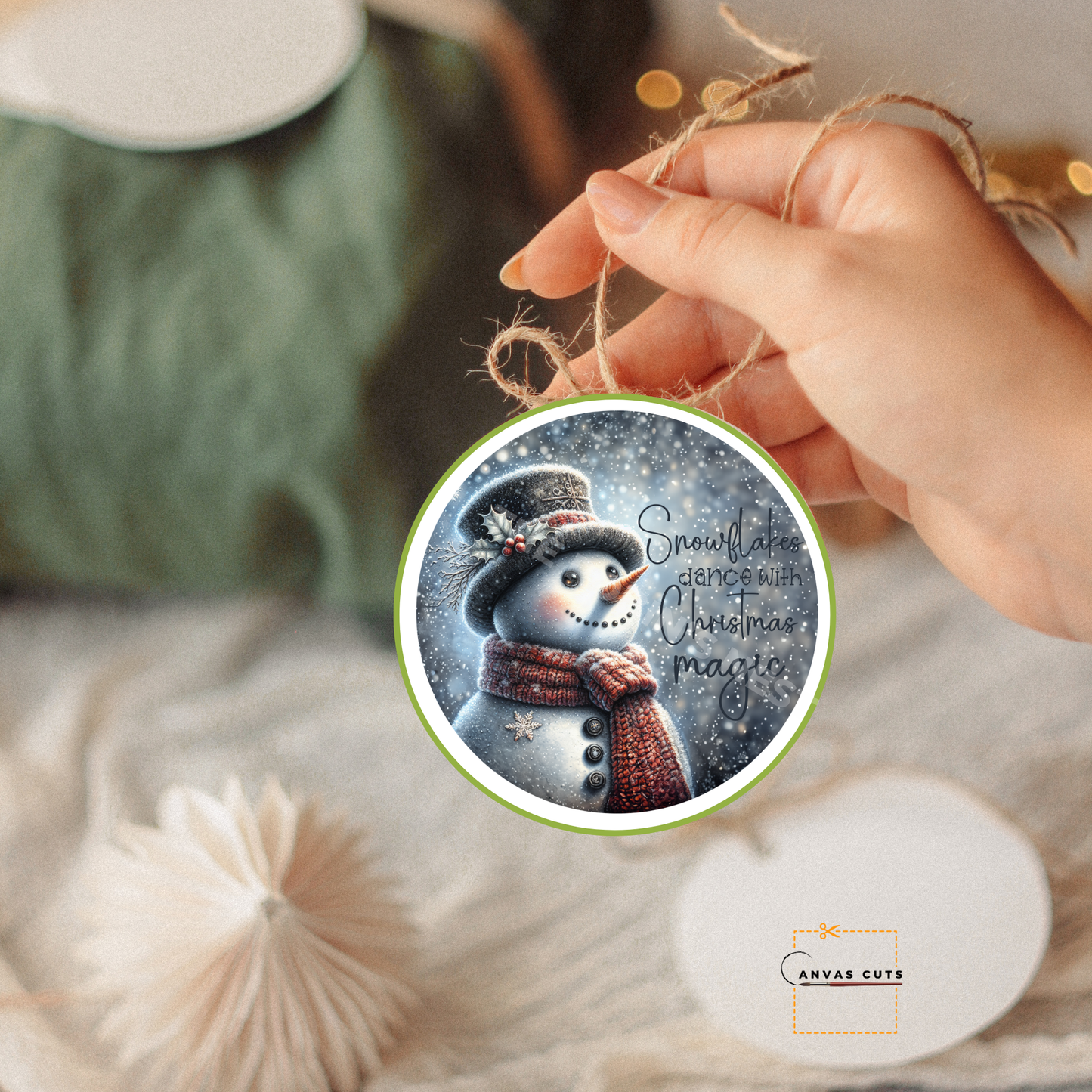 Circle Shape Snowman with “Snowflakes Dance with Christmas Magic”