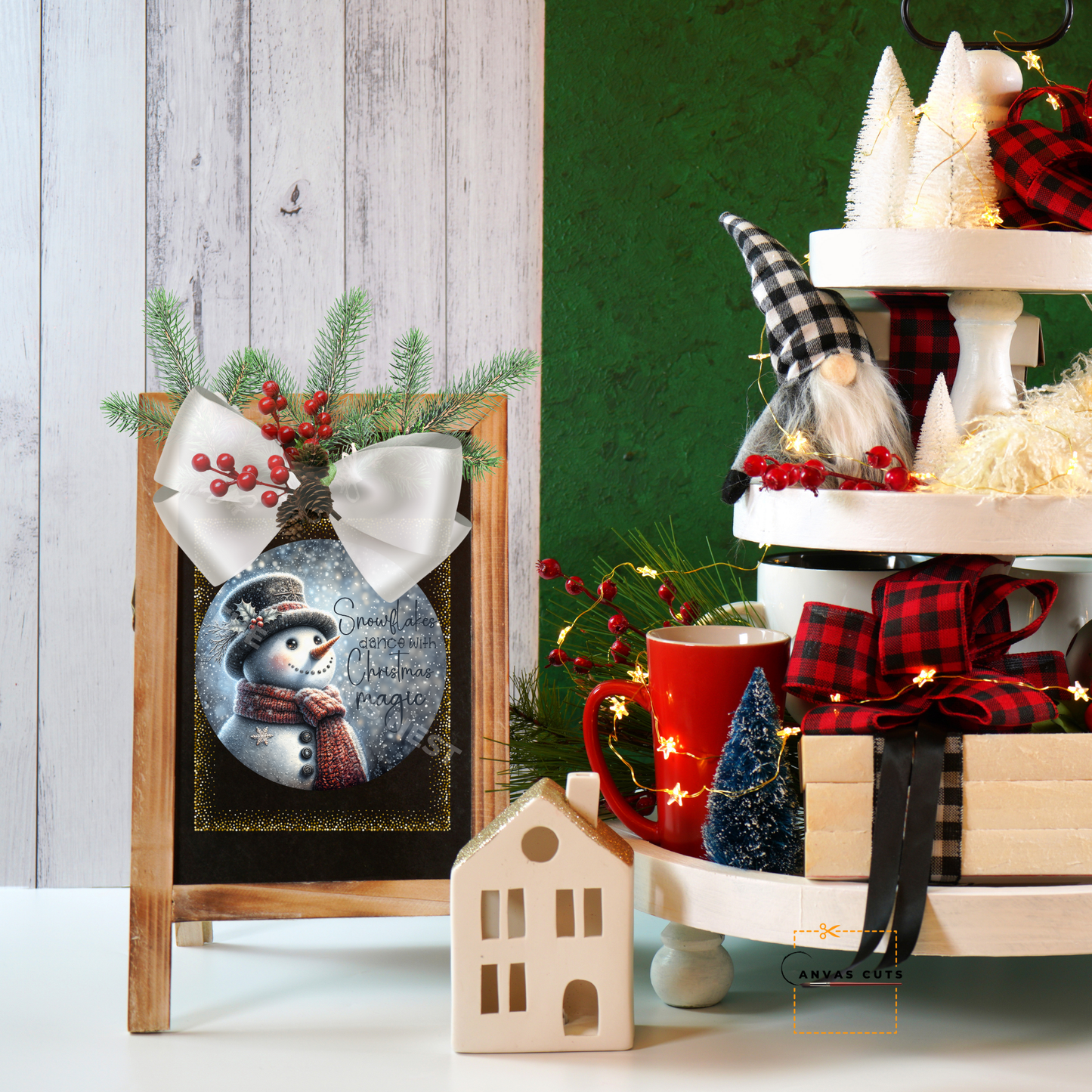 Circle Shape Snowman with “Snowflakes Dance with Christmas Magic”