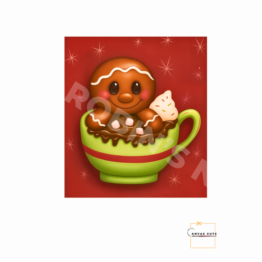 Gingerbread in a Cocoa Cup – Personalizeable Canvas Cut for DIY Crafting, Holiday Décor & Craft Shows