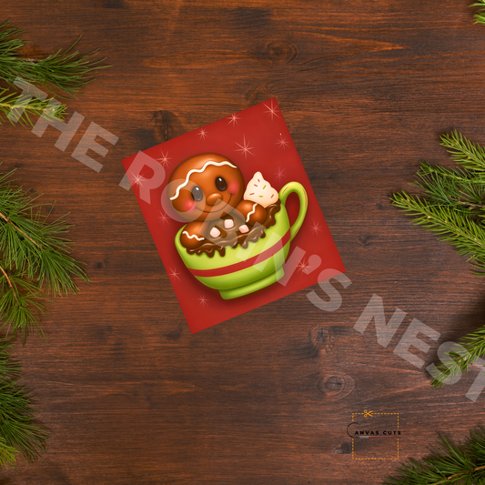 Gingerbread in a Cocoa Cup – Personalizeable Canvas Cut for DIY Crafting, Holiday Décor & Craft Shows