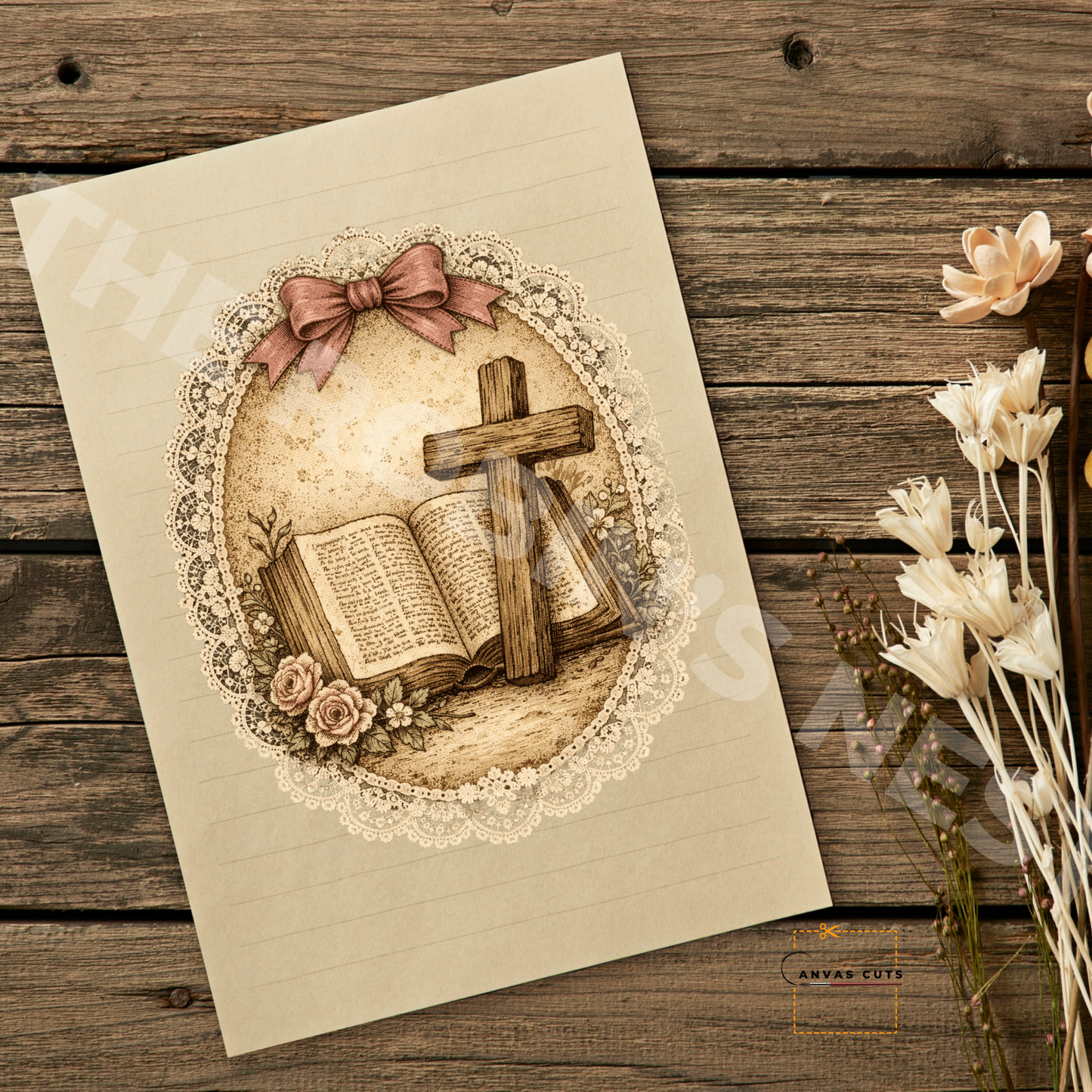Doily Cross Bible Canvas Cut – Faith Easter Oval Design