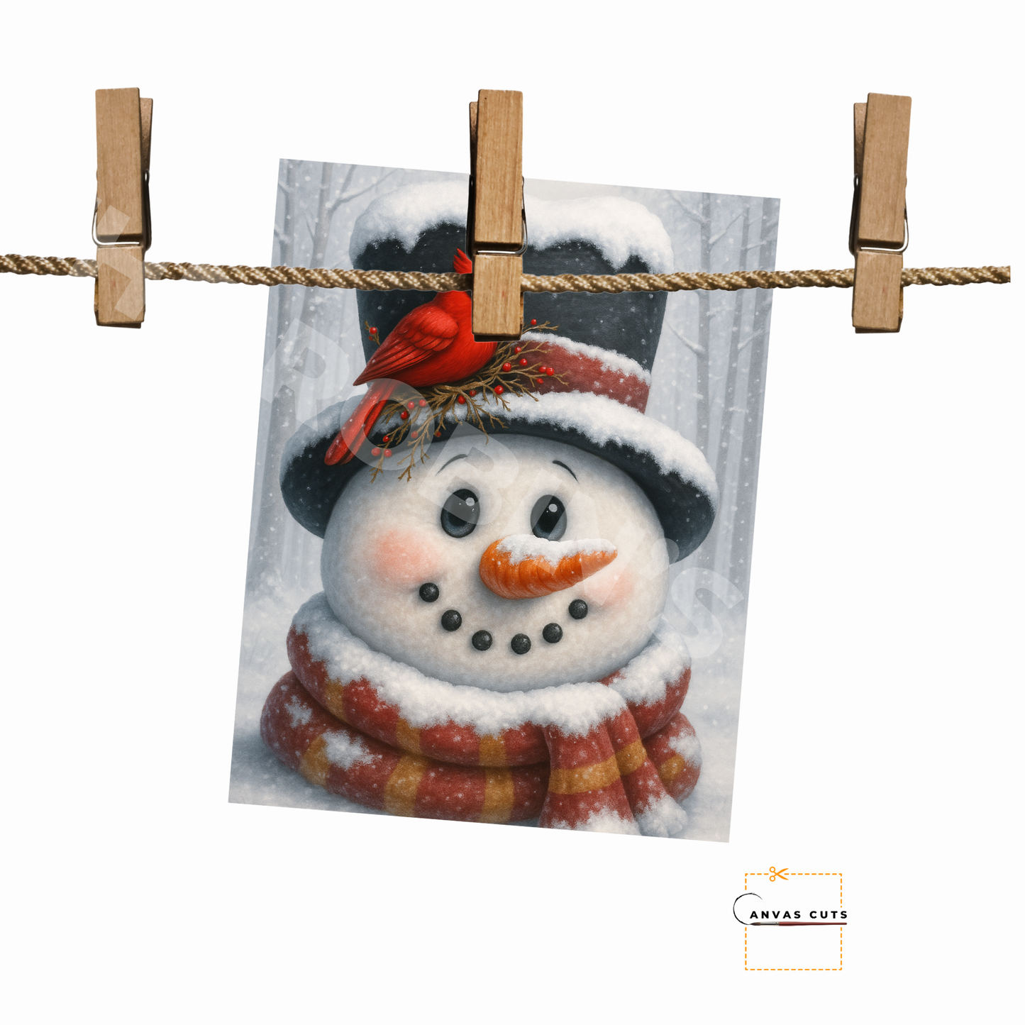 Traditional Snowman Face with Cardinal on Hat • Canvas Cut for Farmhouse Holiday Crafts