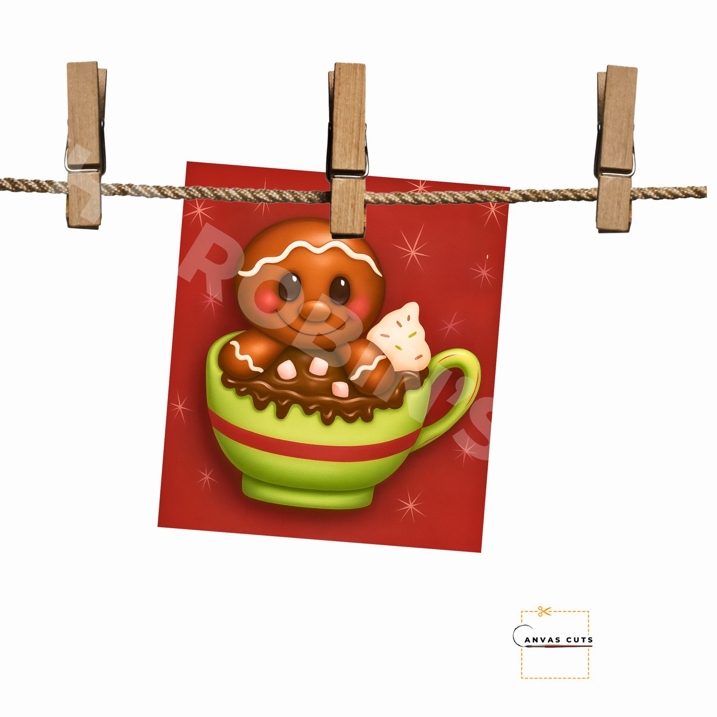 Gingerbread in a Cocoa Cup – Personalizeable Canvas Cut for DIY Crafting, Holiday Décor & Craft Shows