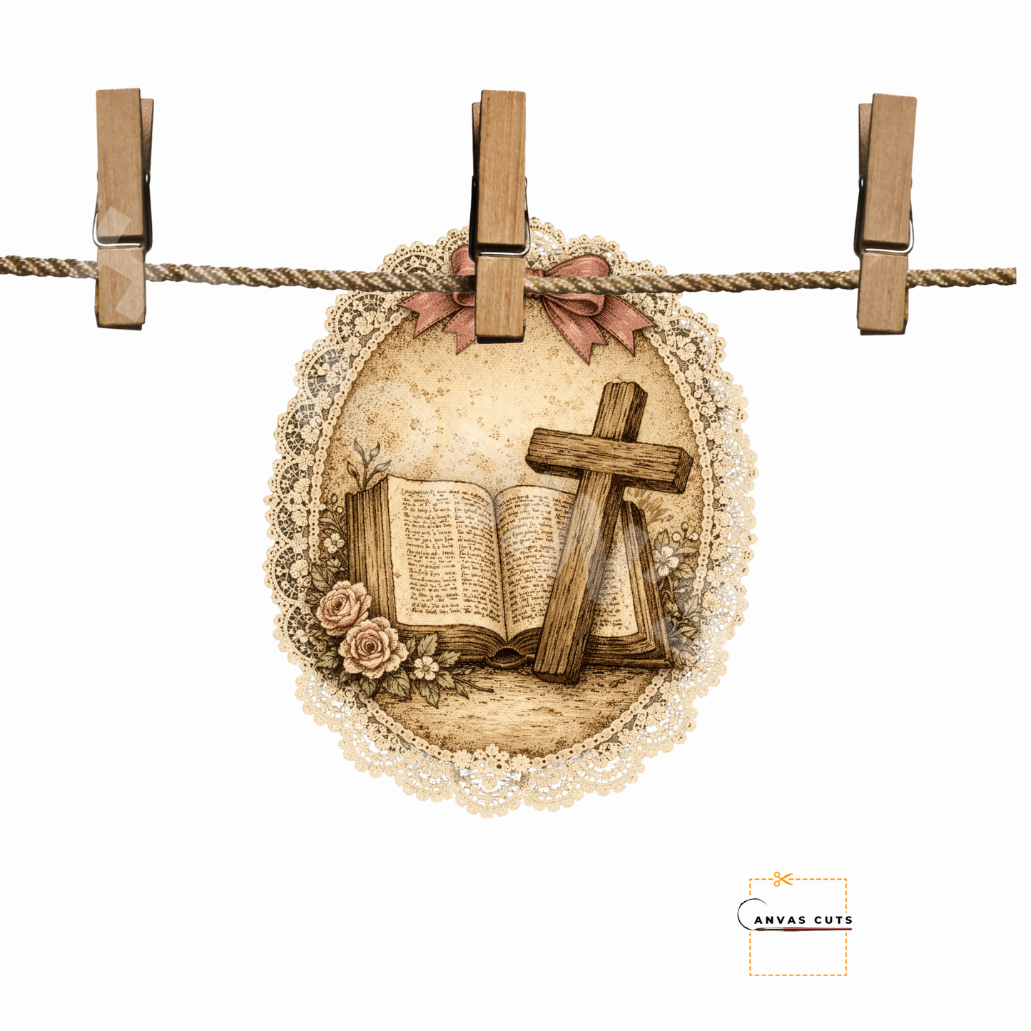 Doily Cross Bible Canvas Cut – Faith Easter Oval Design