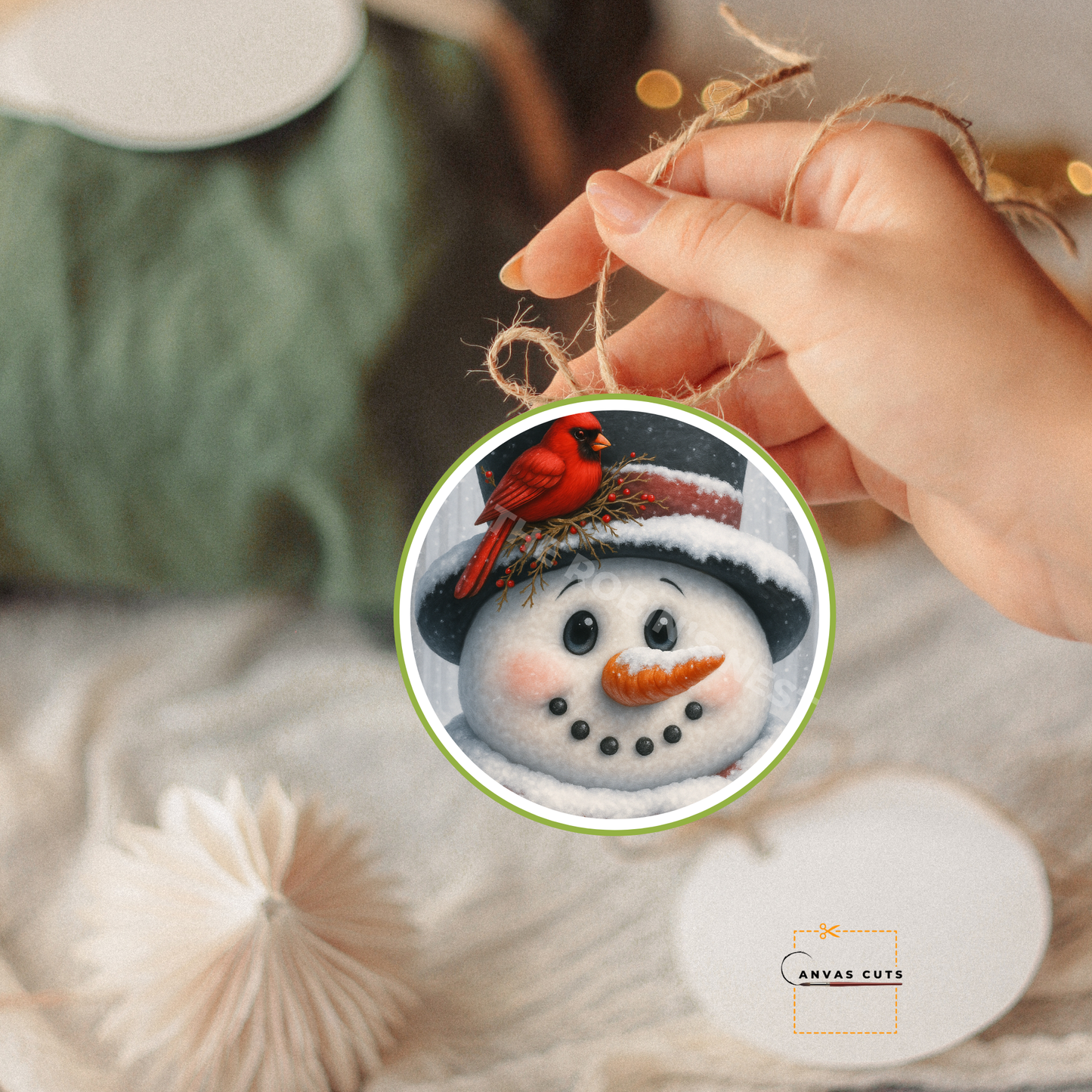 Traditional Snowman Face with Cardinal on Hat • Canvas Cut for Farmhouse Holiday Crafts