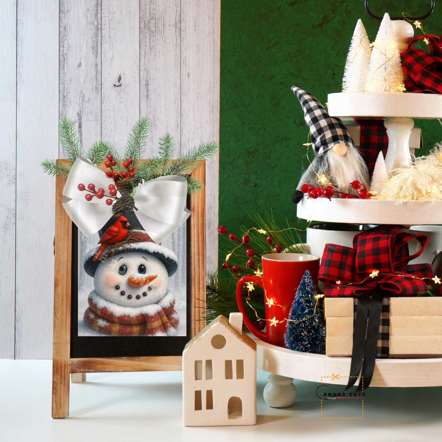 Traditional Snowman Face with Cardinal on Hat • Canvas Cut for Farmhouse Holiday Crafts