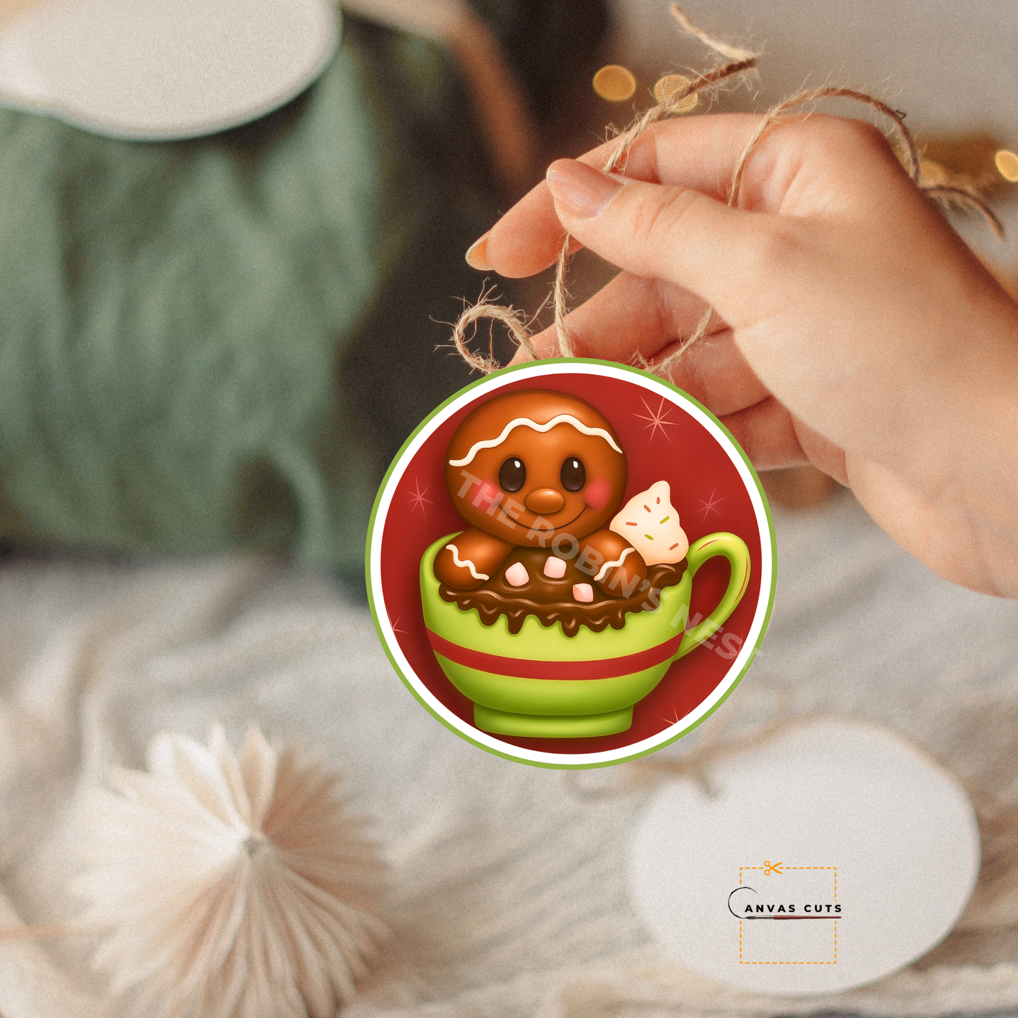 Gingerbread in a Cocoa Cup – Personalizeable Canvas Cut for DIY Crafting, Holiday Décor & Craft Shows