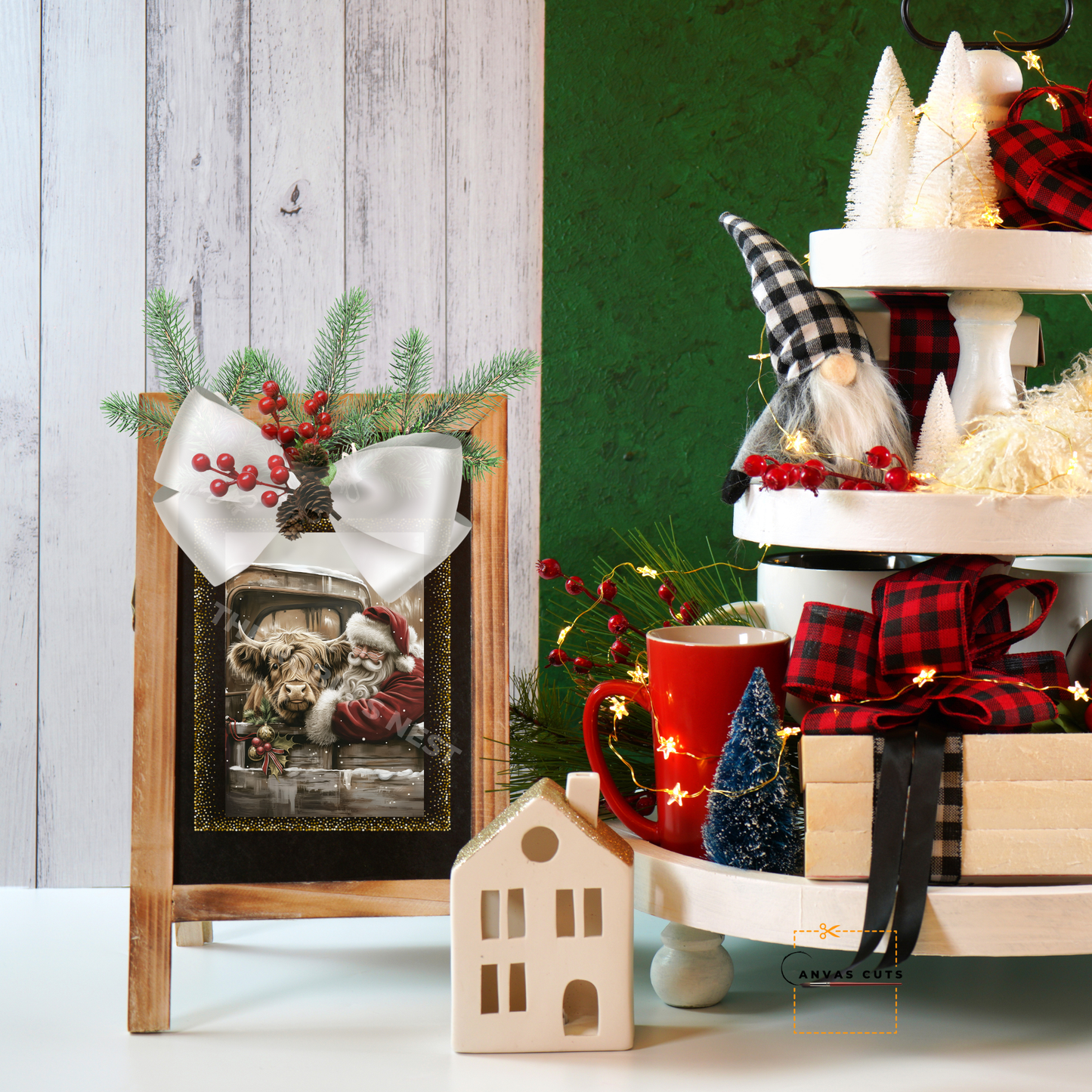 Santa and Highland Cow Christmas Craft Canvas for Signs & Door Hangers