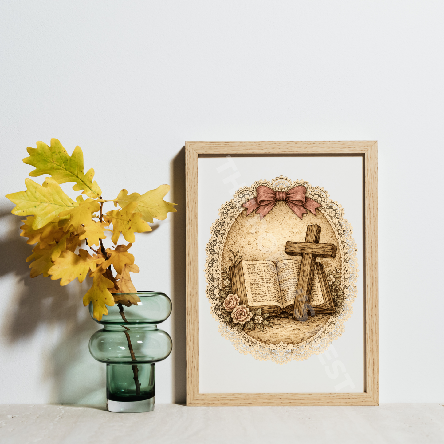 Doily Cross Bible Canvas Cut – Faith Easter Oval Design