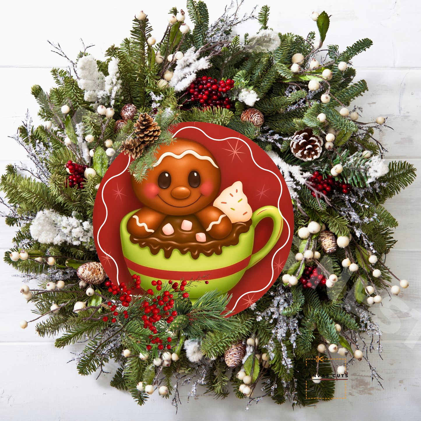 Gingerbread in Hot Cocoa Cup (Circle Shaped) Personalizeable Printed Fine Art Canvas for DIY Crafting, Home Décor & Craft Shows