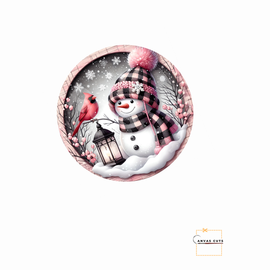 Sweet Pink Snowman Christmas Craft Canvas for Signs & Door Hangers
