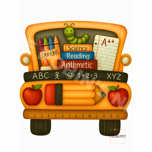 School Bus with Cute School Supplies – Back-to-School Craft Canvas for Teacher Gifts, Signs & Wreaths