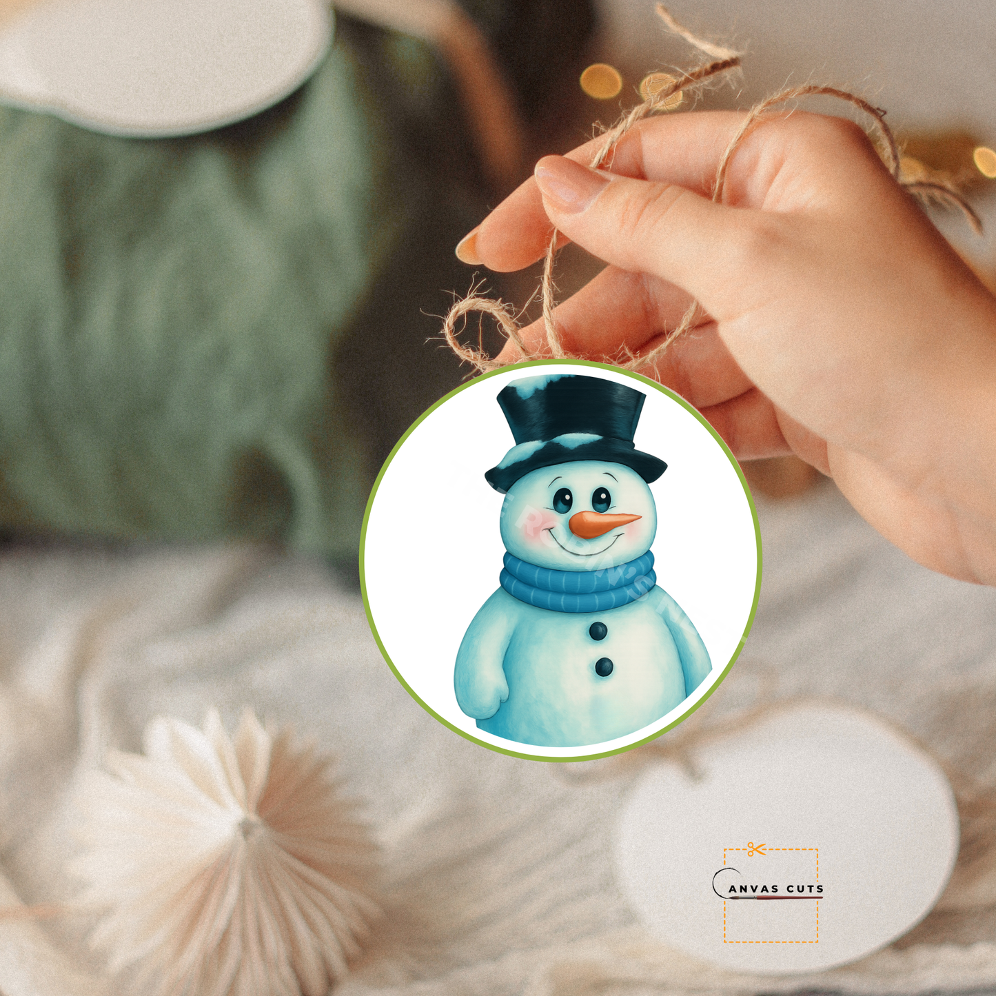 Buttons the Snowman with Blue Scarf