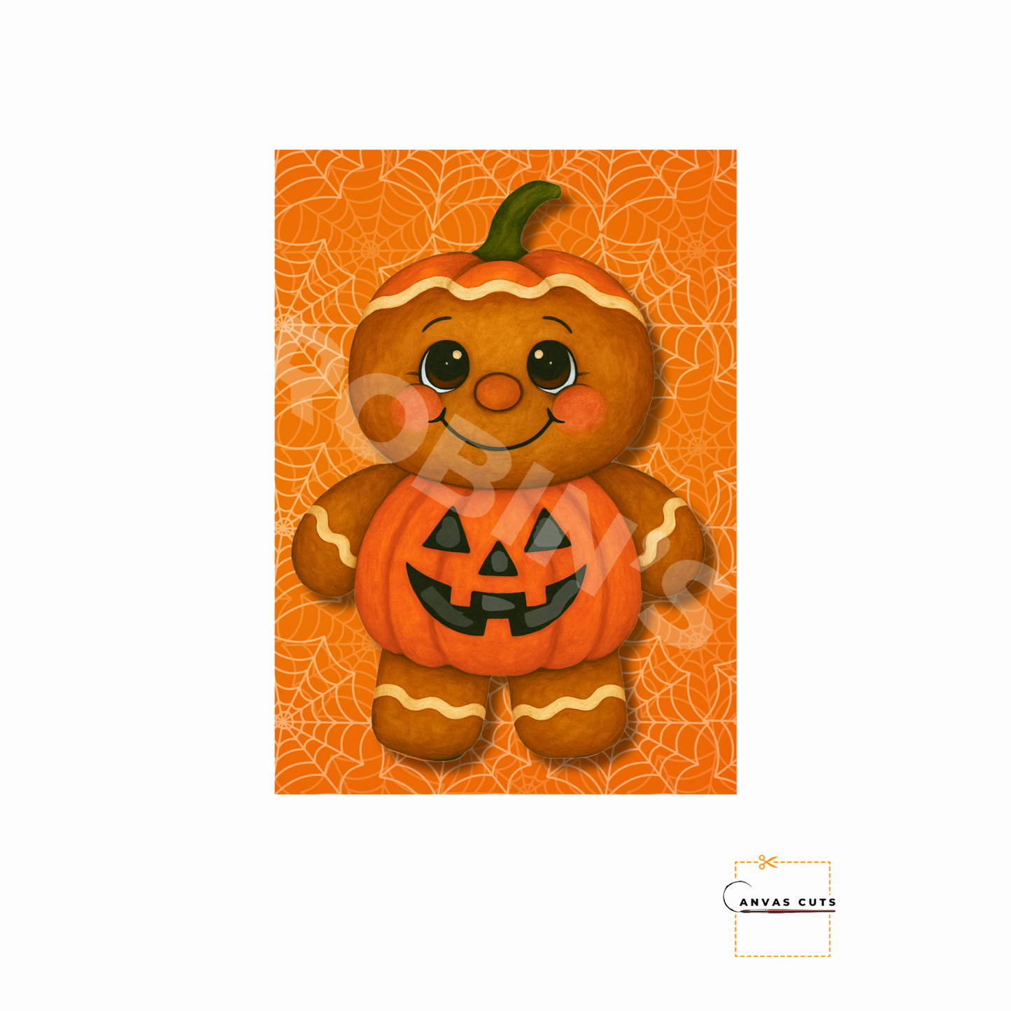 Pumpkin Pie the Gingerbread Man with Orange Spider Background