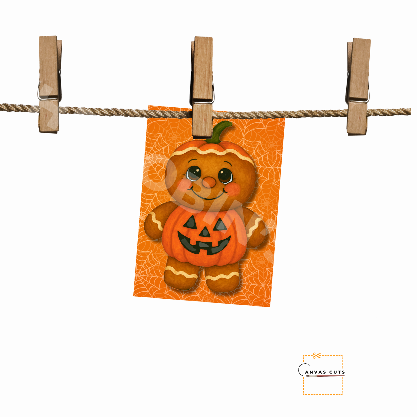Pumpkin Pie the Gingerbread Man with Orange Spider Background