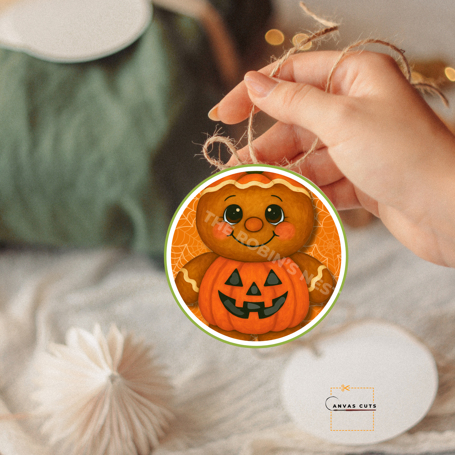 Pumpkin Pie the Gingerbread Man with Orange Spider Background