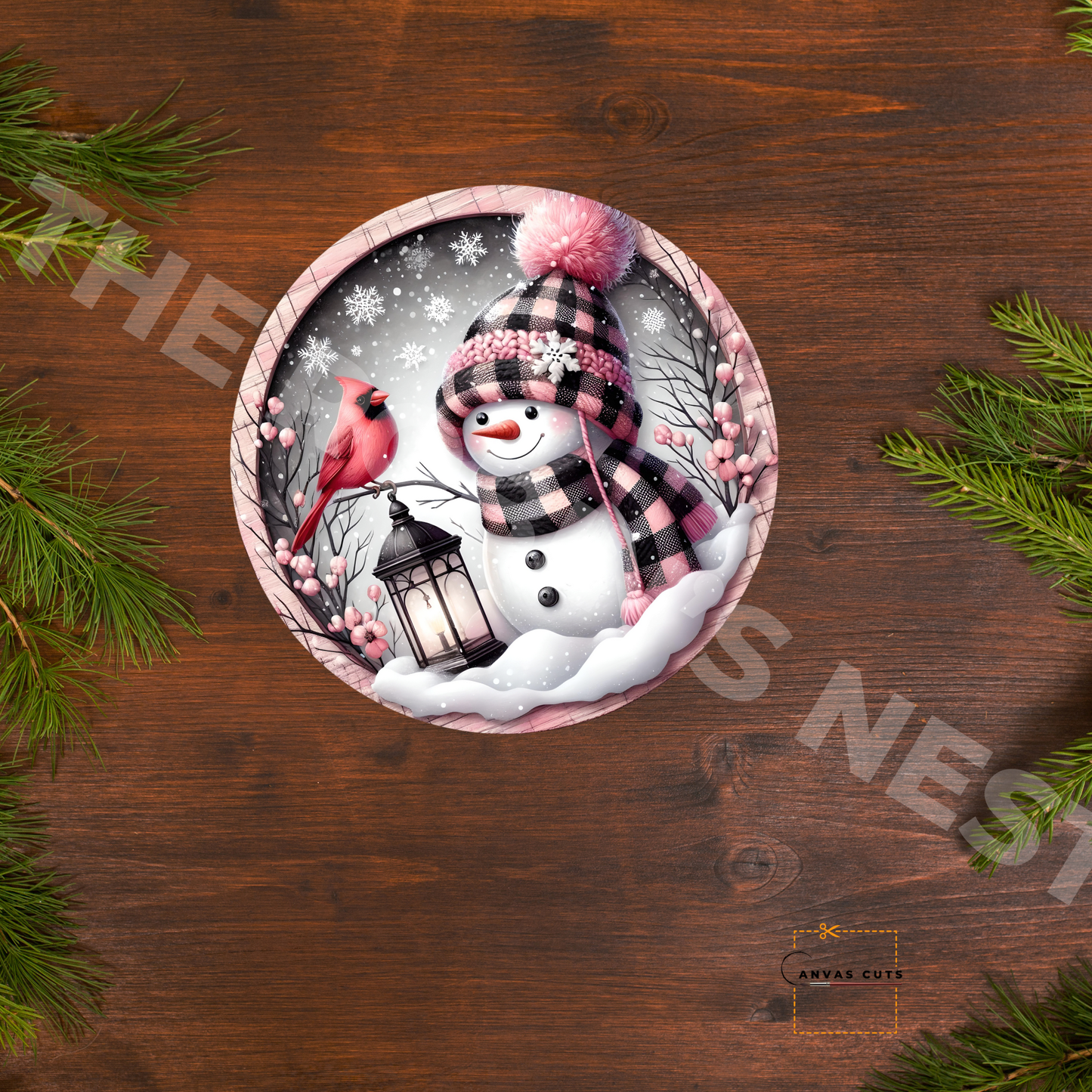 Sweet Pink Snowman Christmas Craft Canvas for Signs & Door Hangers