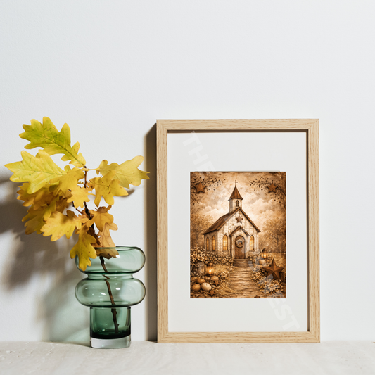 Primitive Country Church Canvas – Rustic Farmhouse Design
