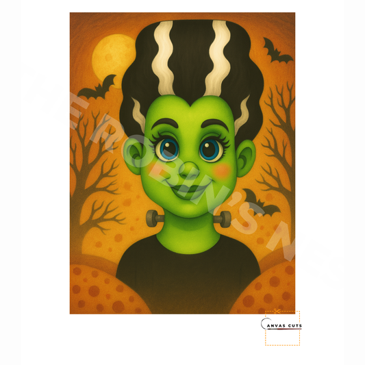 Mrs. Frankenstein with Background – Halloween Craft Canvas for Door Hangers, Signs & Spooky Decor