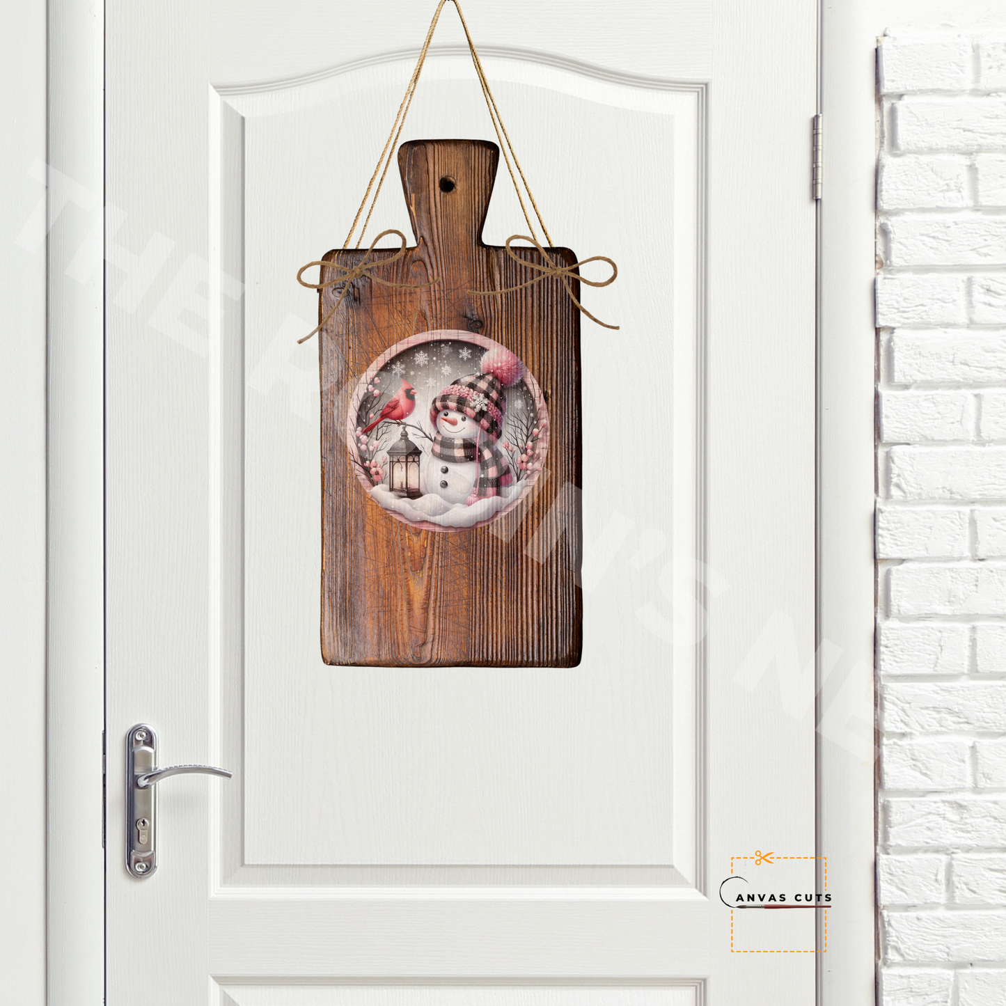 Sweet Pink Snowman Christmas Craft Canvas for Signs & Door Hangers