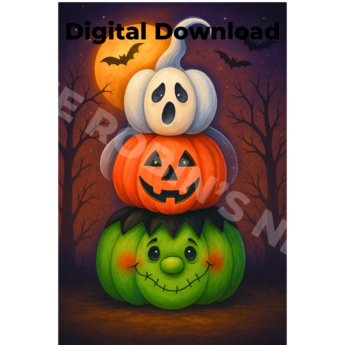 Stacked Halloween Pumpkins Printable Design | Digital Download PDF & PNG