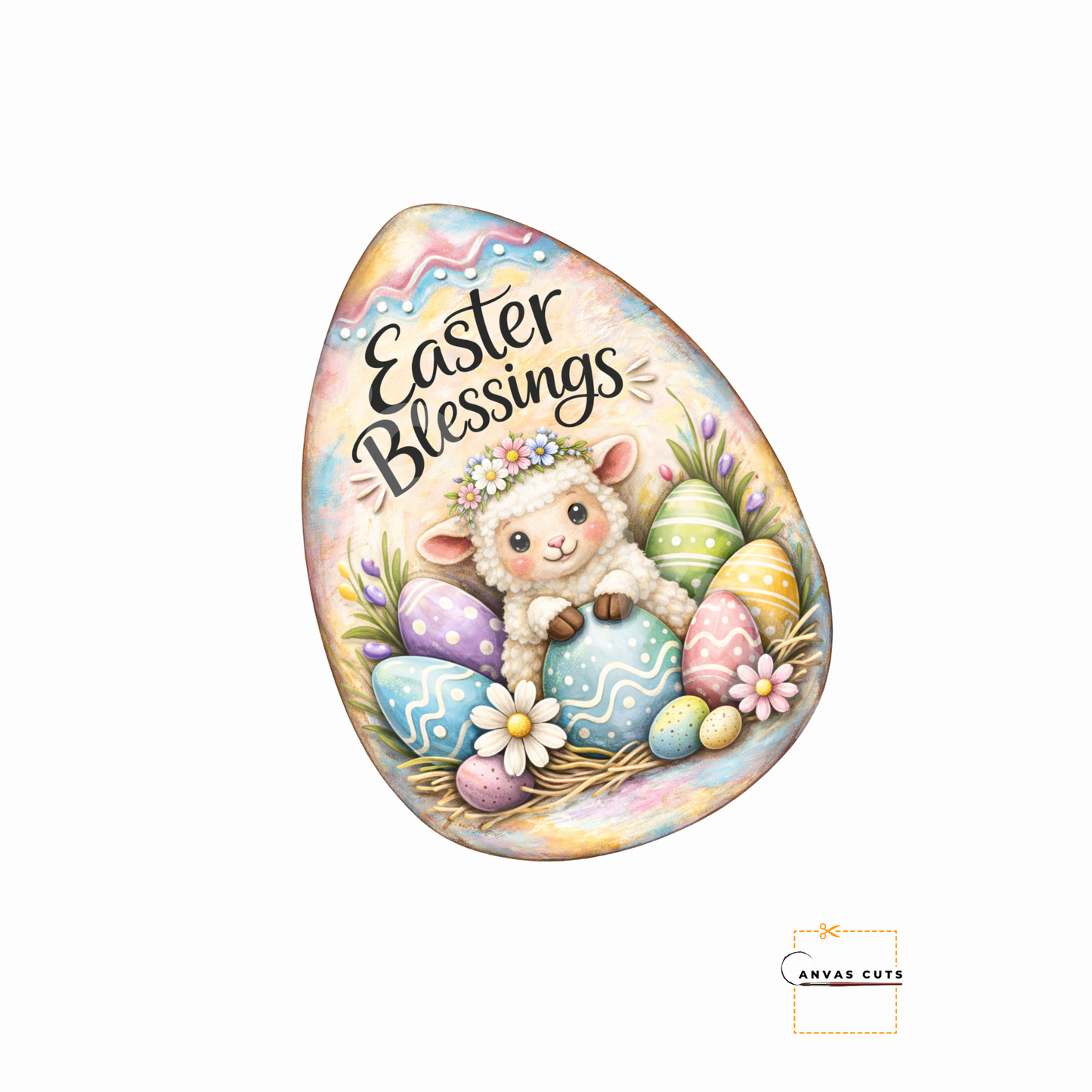 Easter Blessings Lamb Egg Canvas Cut – Lila the Lamb Design