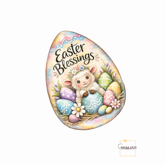 Easter Blessings Lamb Egg Canvas Cut – Lila the Lamb Design
