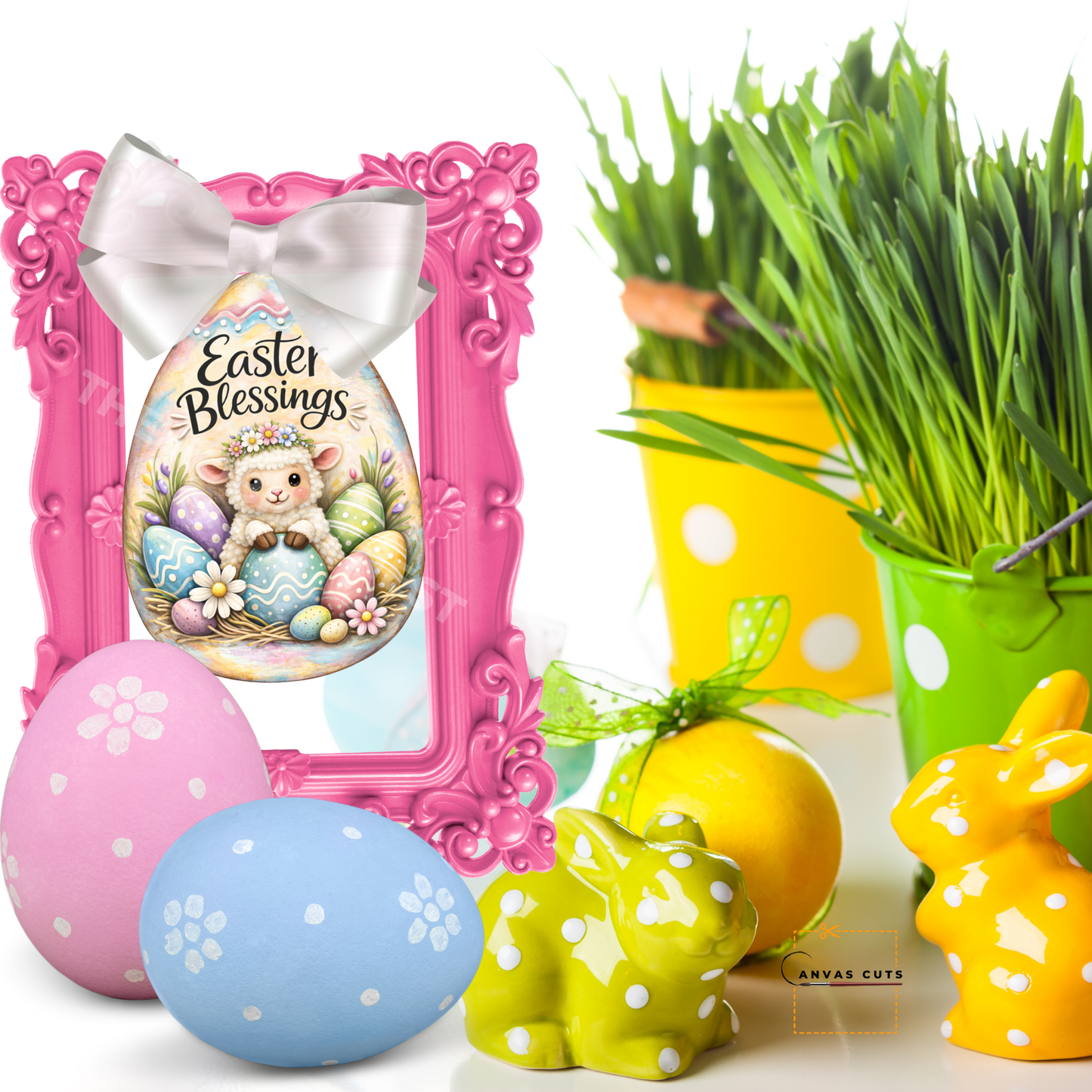 Easter Blessings Lamb Egg Canvas Cut – Lila the Lamb Design