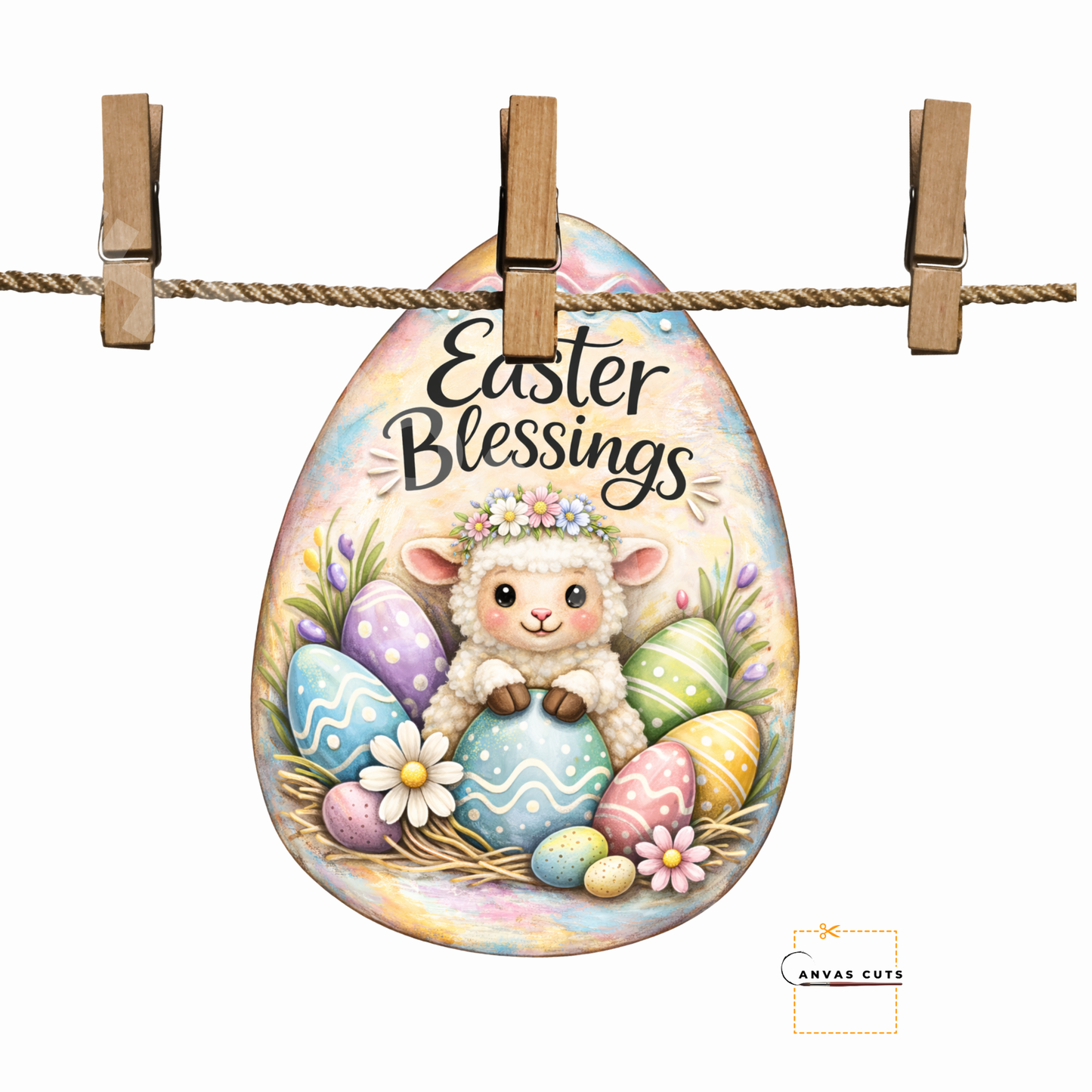 Easter Blessings Lamb Egg Canvas Cut – Lila the Lamb Design