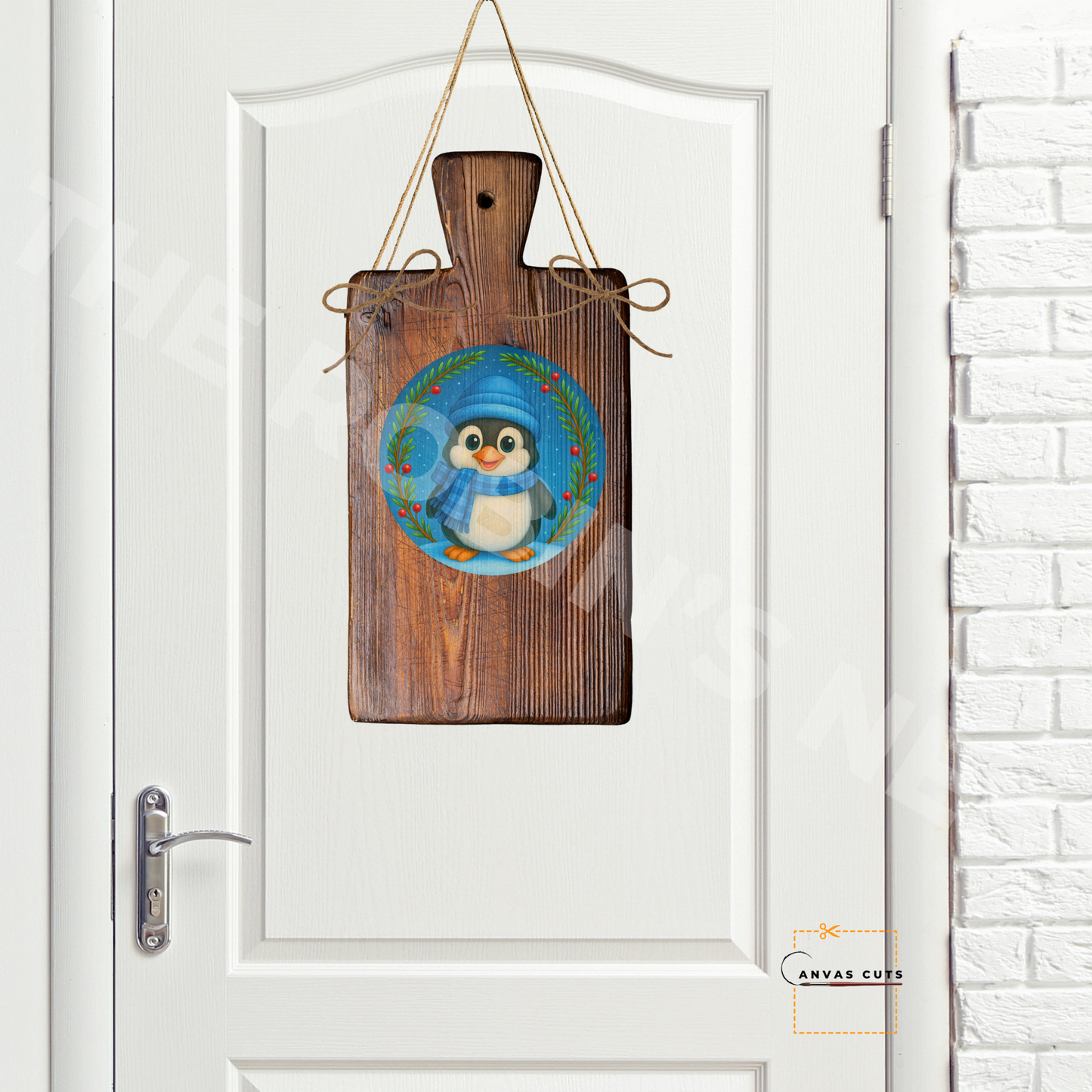 Penguin with Holly Berries – Christmas Craft Canvas for Door Hangers, Wreaths & Holiday Signs