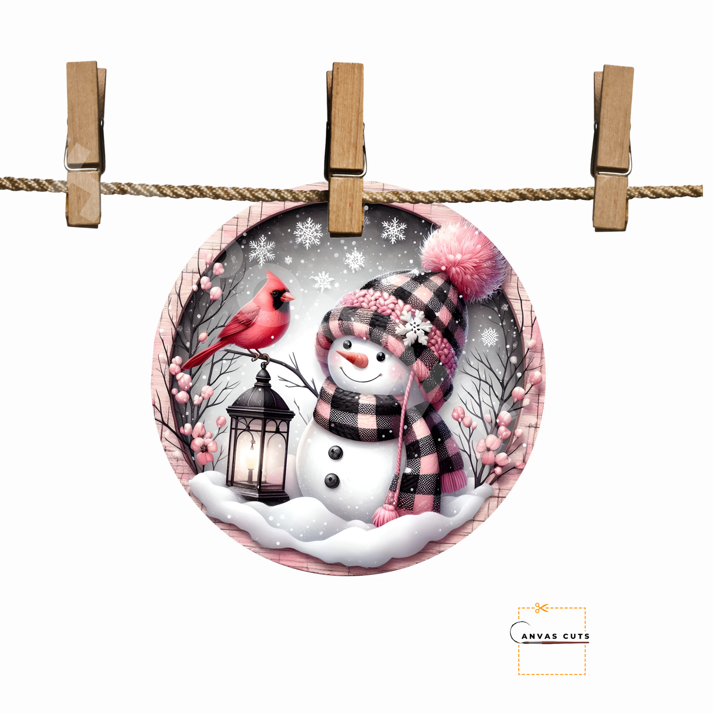 Sweet Pink Snowman Christmas Craft Canvas for Signs & Door Hangers