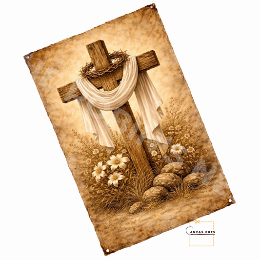 Old Rugged Cross with Lilies Canvas – Easter Church Design