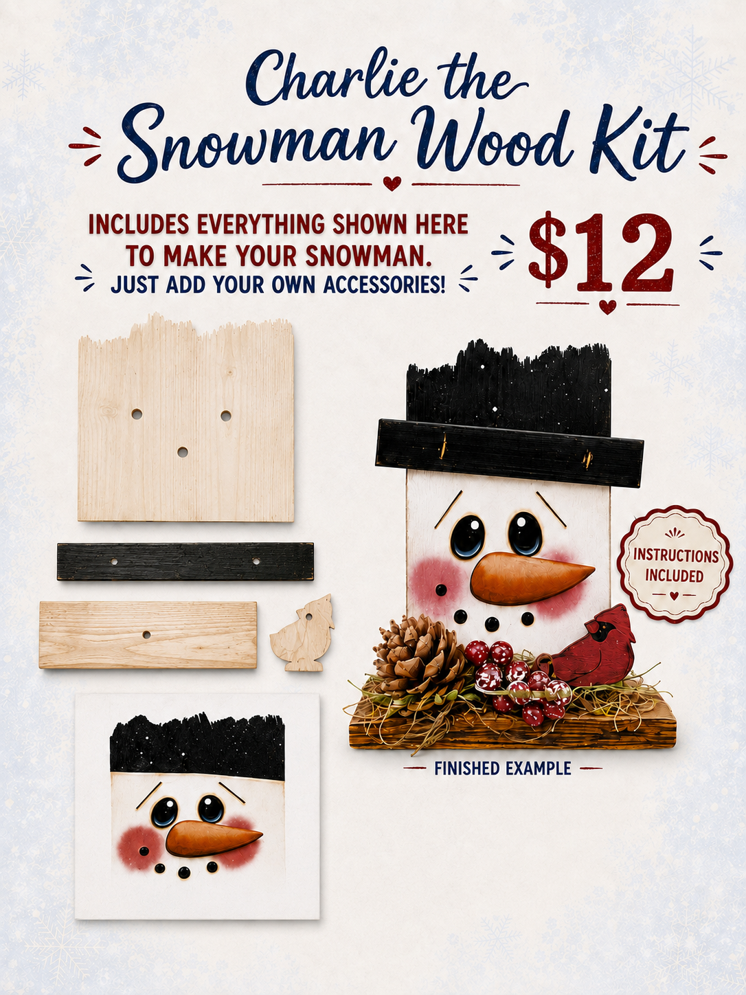Charlie the Snowman One  Wood Craft Kit – Canvas Face Included