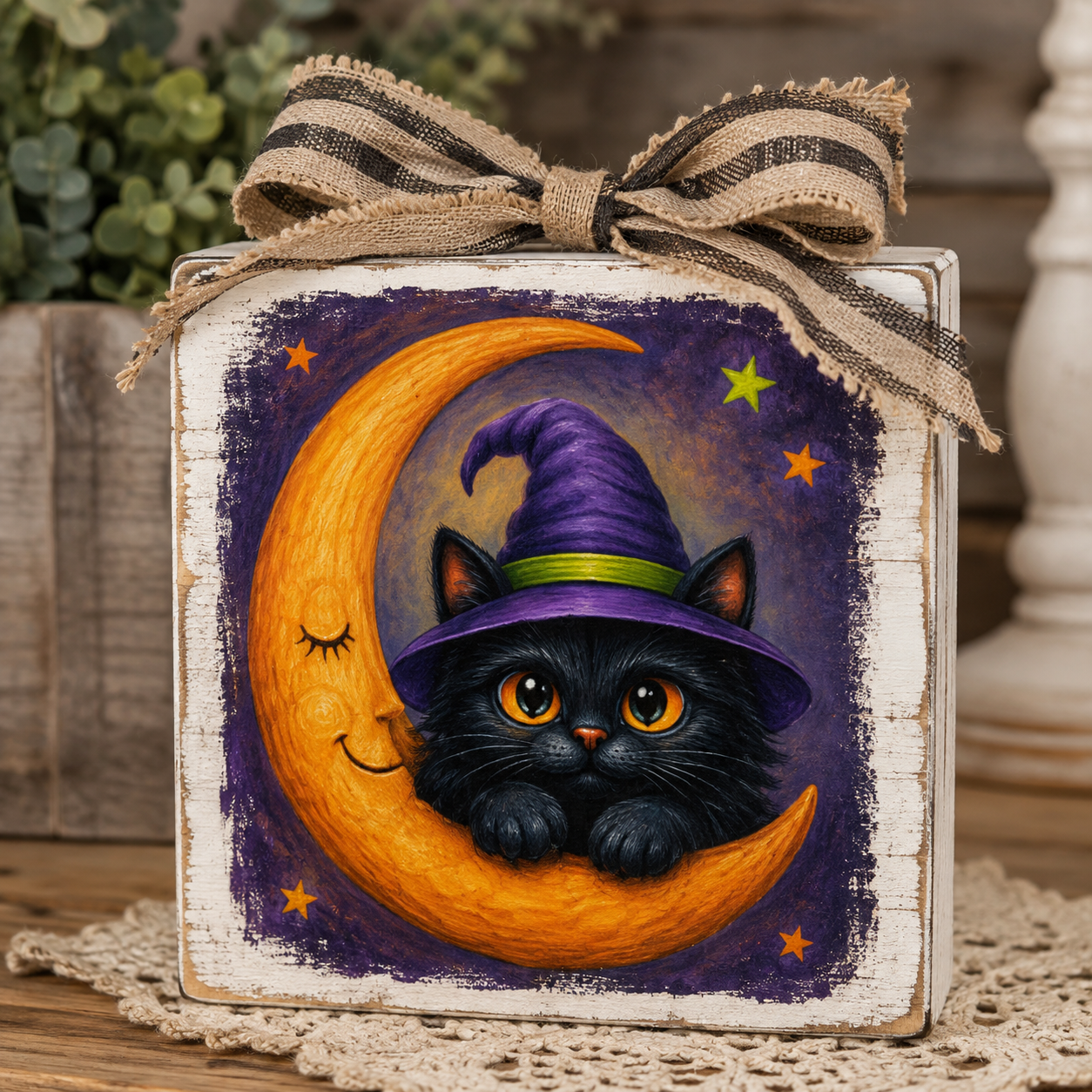 Black Cat Witch Halloween DIY Canvas Bundle - 12 Pieces