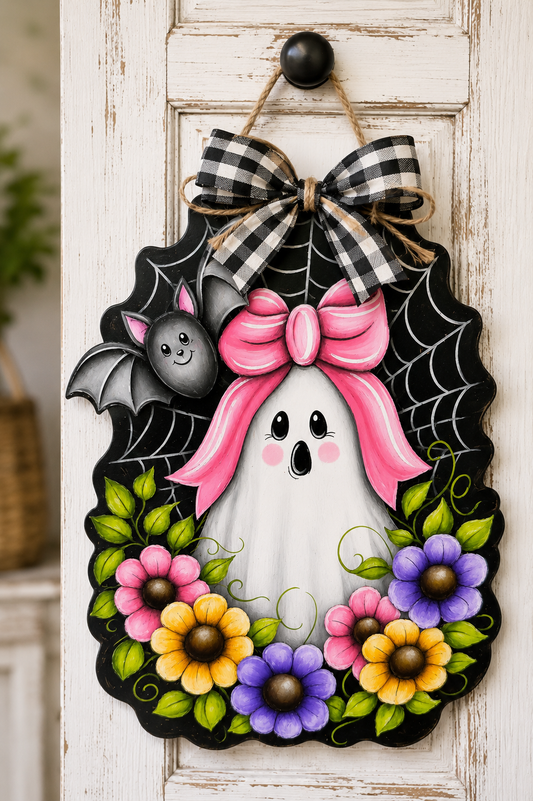 Cute Halloween Ghost Canvas | Pink Halloween Wall Decor