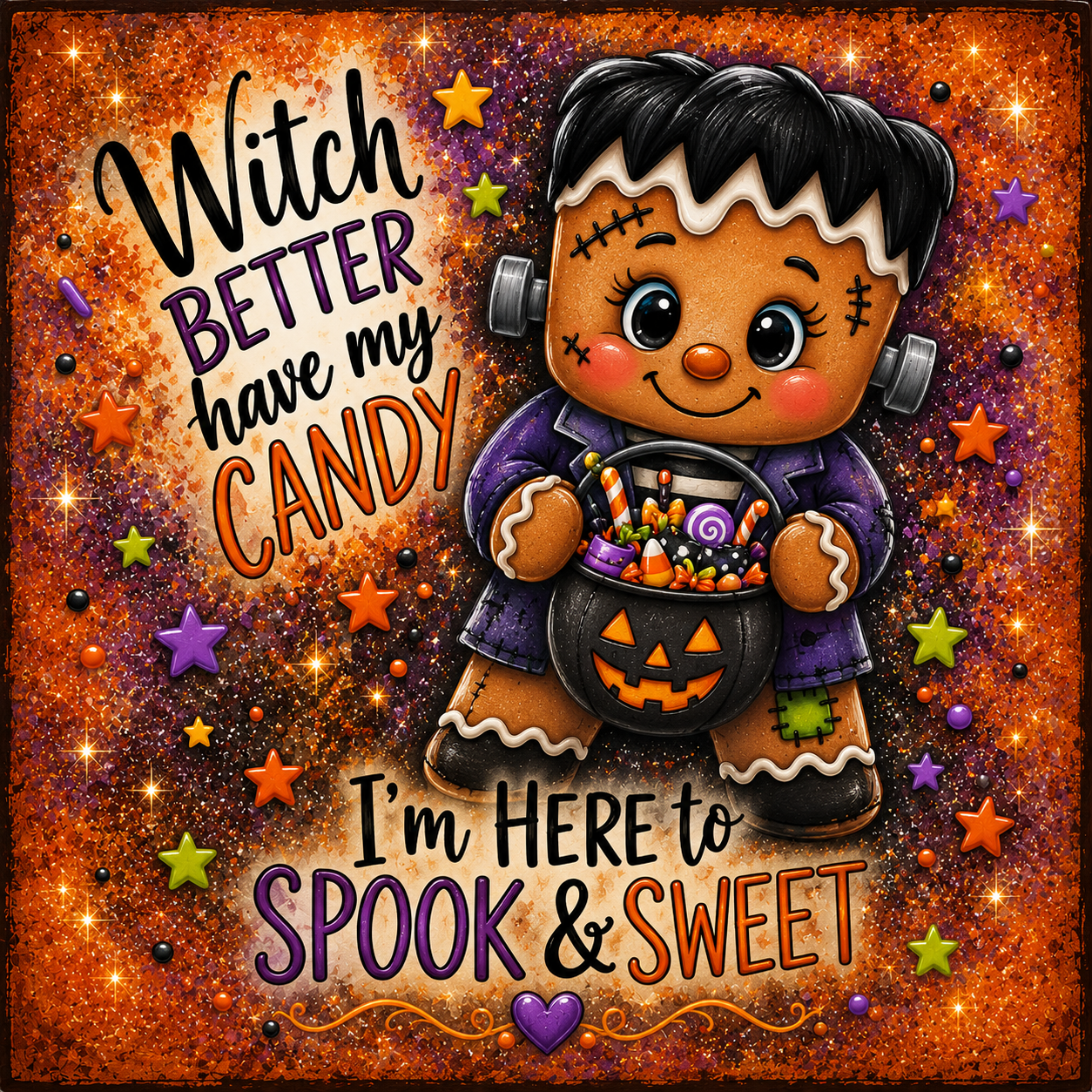 Frankie Green Monster Gingerbread Halloween DIY Canvas Panel for Crafting