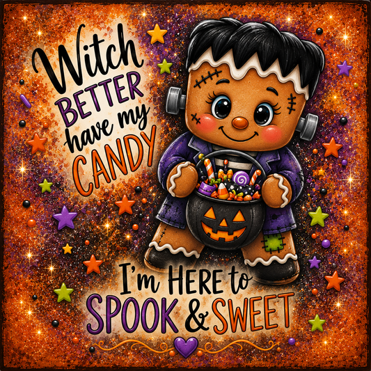 Frankie Green Monster Gingerbread Halloween DIY Canvas Panel for Crafting