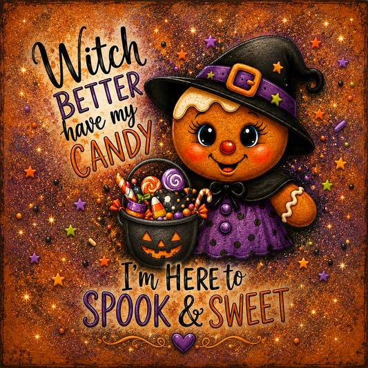 Witch Better Have My Candy Gingerbread Witch Canvas Print | Halloween Door Hanger & DIY Craft Canvast