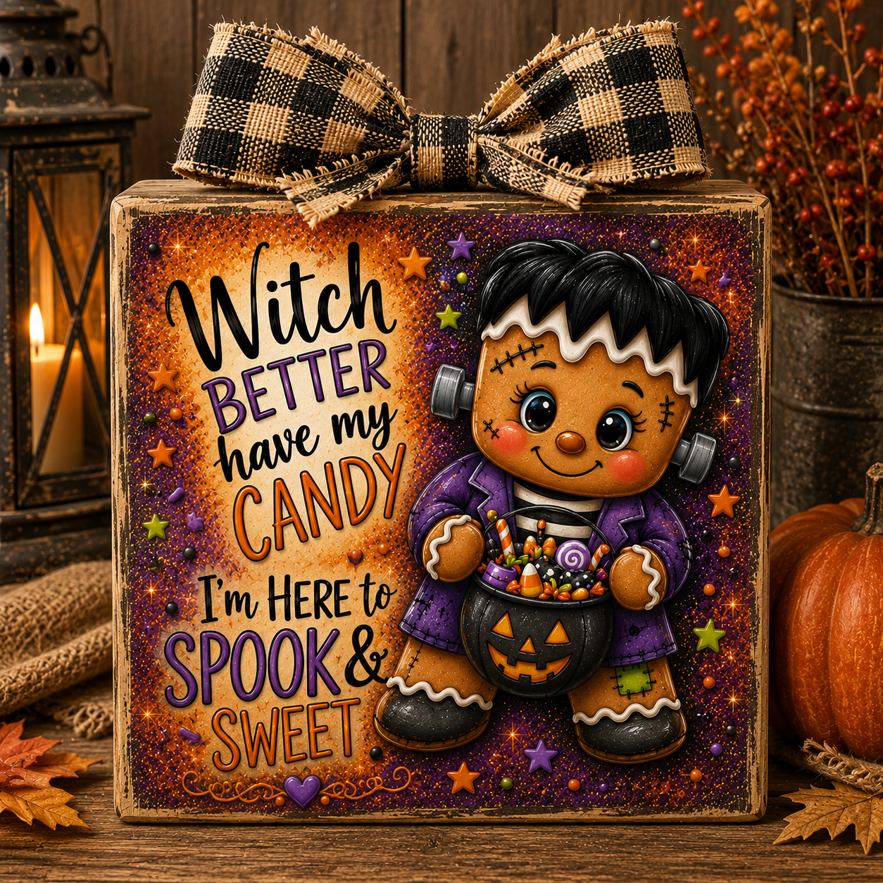 Frankie Green Monster Gingerbread Halloween DIY Canvas Panel for Crafting