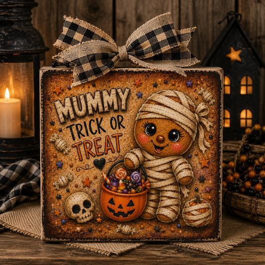 Mummy Gingerbread Halloween DIY Canvas Panel for Crafting