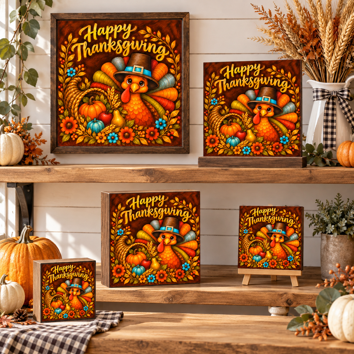 Happy Thanksgiving Turkey – Square DIY Canvas Print.