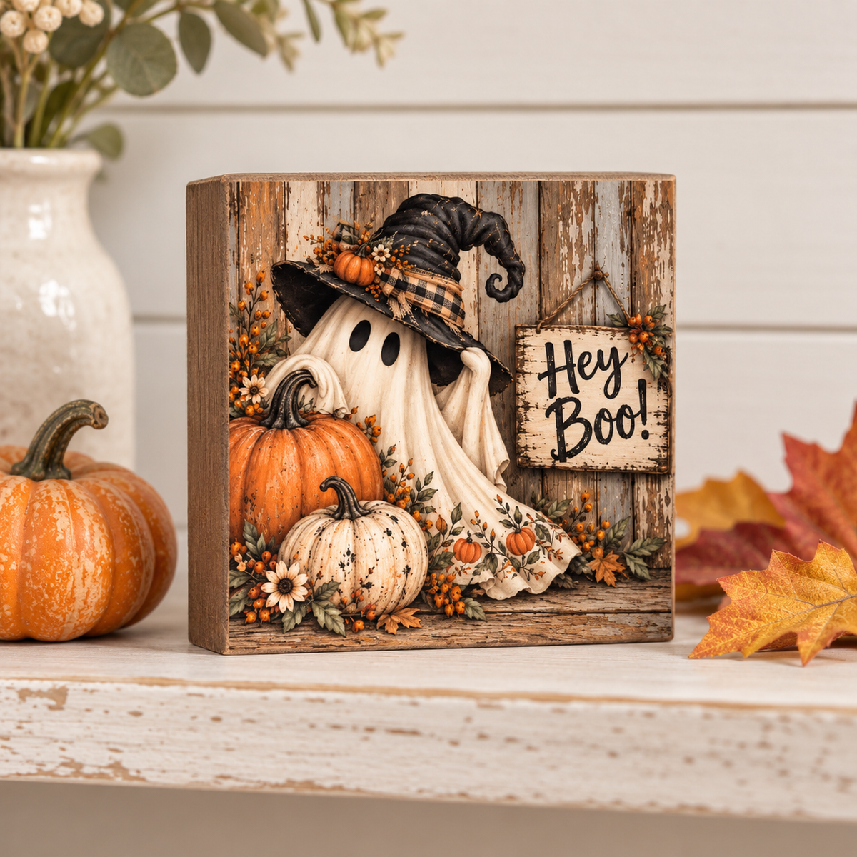 Halloween Floral Ghosts – Set of Five 4″ × 4″ DIY Canvas Prints