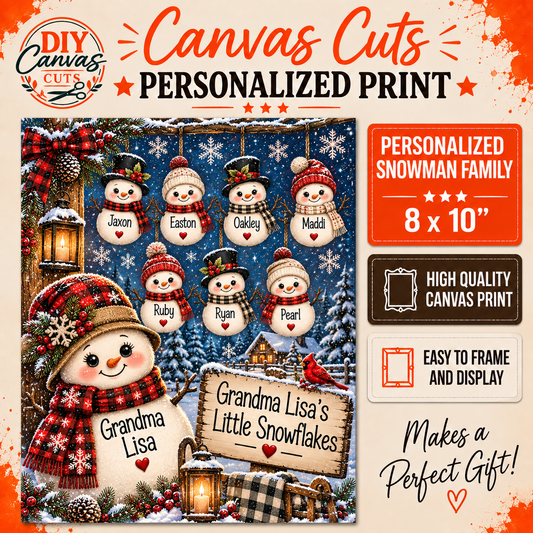 Personalized Snowman  Family Grandma Mom Canvas – 8x10"