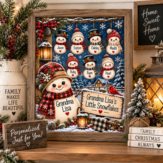 Personalized Snowman  Family Grandma Mom Canvas – 8x10"